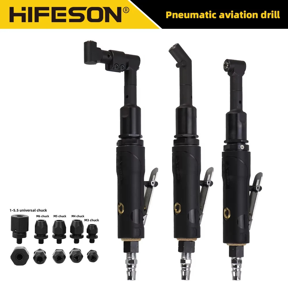 Hifeson Pneumatic Aviation Drill 90 Degree Right Angle Air Drill High Micro Angle Drill 45°/90°/360° Multi-angle Drilling