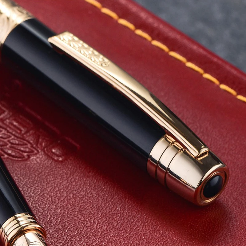 Hero 200C High-end Black Barrel 14K Gold 0.5mm Fine Nib Fountain Pen Golden Trim With Original Box Gift Pen Set