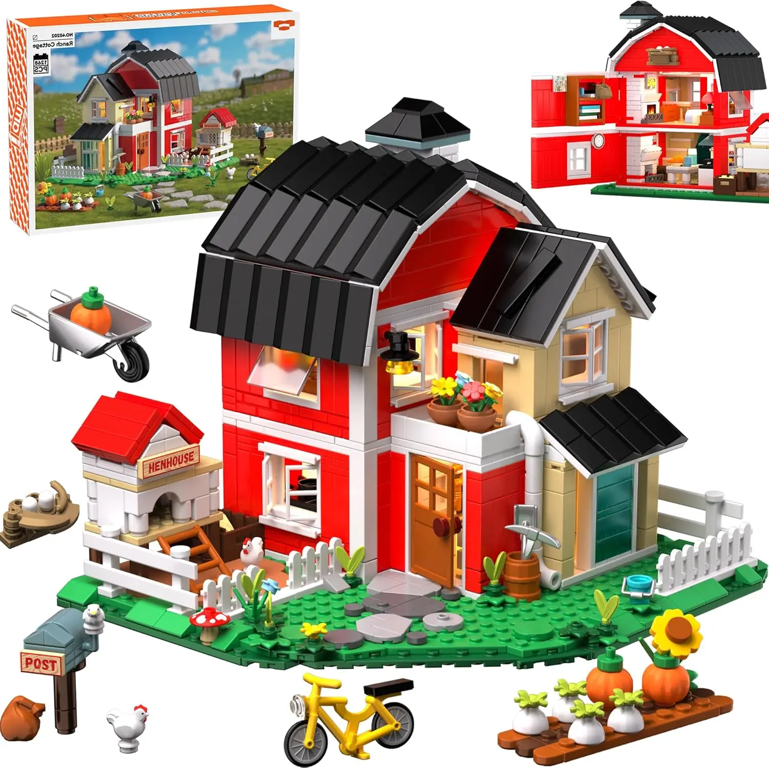 1268pcs LED Lighted Farmhouse Cottage Building Kit Country Estate Villa Assembly Blocks Ideal Birthday Gift Home Decor