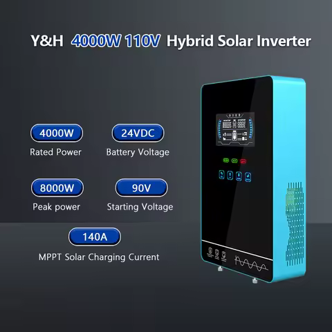 Y&amp;H 4000W Solar Hybrid Inverter 24VDC 120VAC Off Grid Pure Sine Wave Built-in MPPT 140A Solar Charger