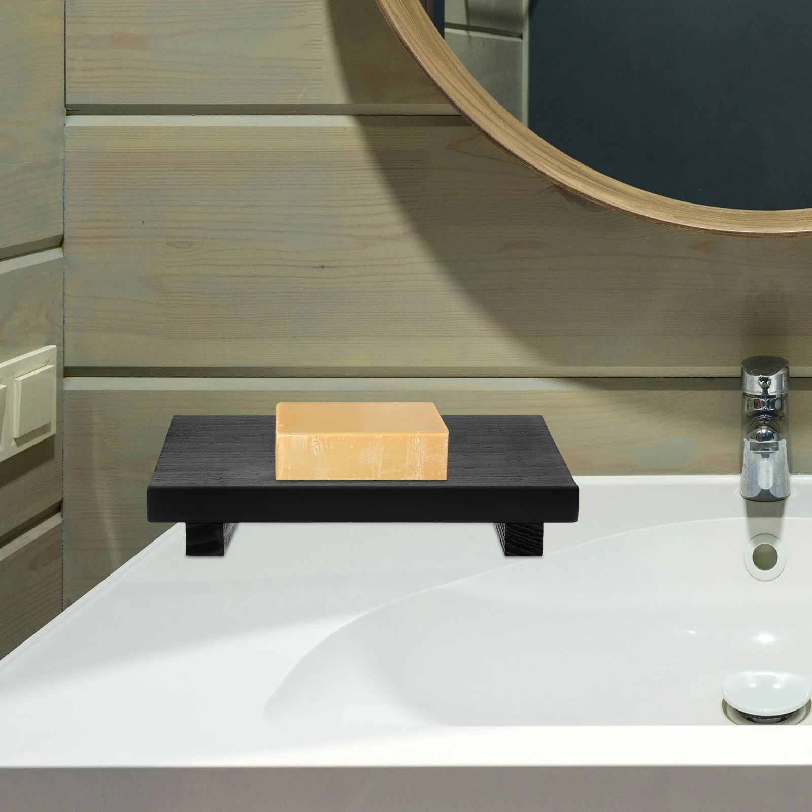 

Wooden Bathroom Vanity Tray Natural Soap Dish Holder Storage Board for Bathroom Kitchen Countertop Decorative Organizer
