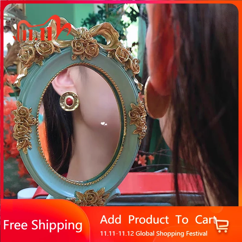 

European Retro Mirror Blocks Handheld Portable Beauty Shop Princess Mirror Makeup Organizer Espejos Decorativos Home Decoration