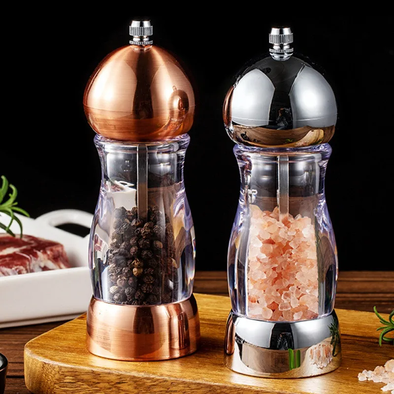 Manual Salt and Pepper Mill, Acrylic Salt Grinder, Sea Salt Grinding Bottle, Rose Gold, 6