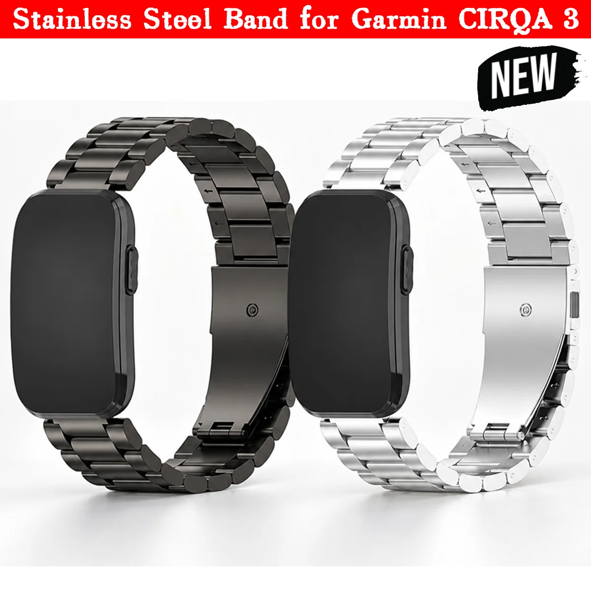 Sweat Resistant Metal Band for Gramin CIRQA 3-Bead Stainless Steel Business Replacement Strap Folding Clasp