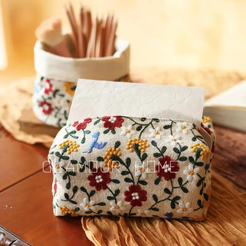 

Тяжелая промышленность, вышивка, гостиная, коробка для салфеток, тканевая автомобильная сумка для салфеток, чехол для салфеток, настольная бумажная коробка премиум-класса, хлопок и лен