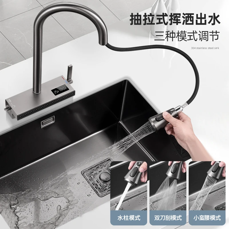 Nano sink, large single sink, under the sink, black SUS304 stainless steel thickened kitchen embedded vegetable sink