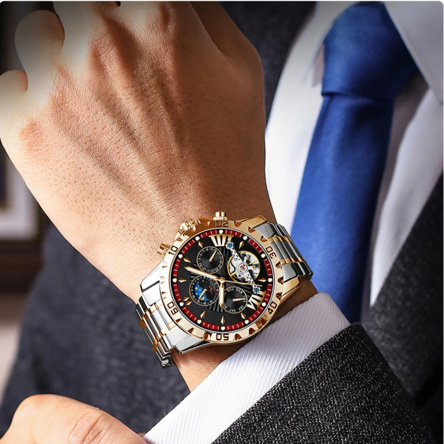 Men's Automatic Mechanical Watch, Steel Body, Strong, Waterproof, Luminous, Senior Sense, Fashion Design