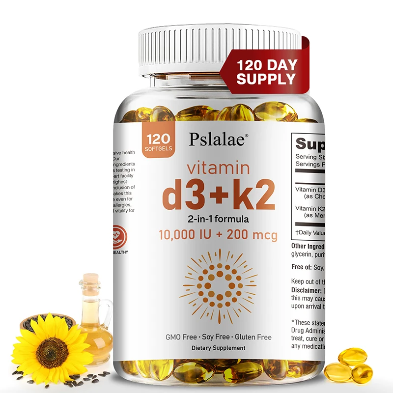 Vitamin D3 10000 IU with K2 200 Mcg | 2 in 1 Support Immune, Heart, Joint, Teeth & Bone Health