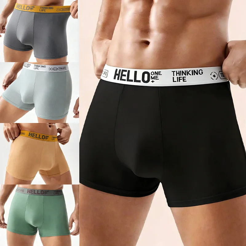 5Pcs Men Random Boxer Briefs Printed Solid Color Assorted Styles Everyday Wear Underwear Multipack