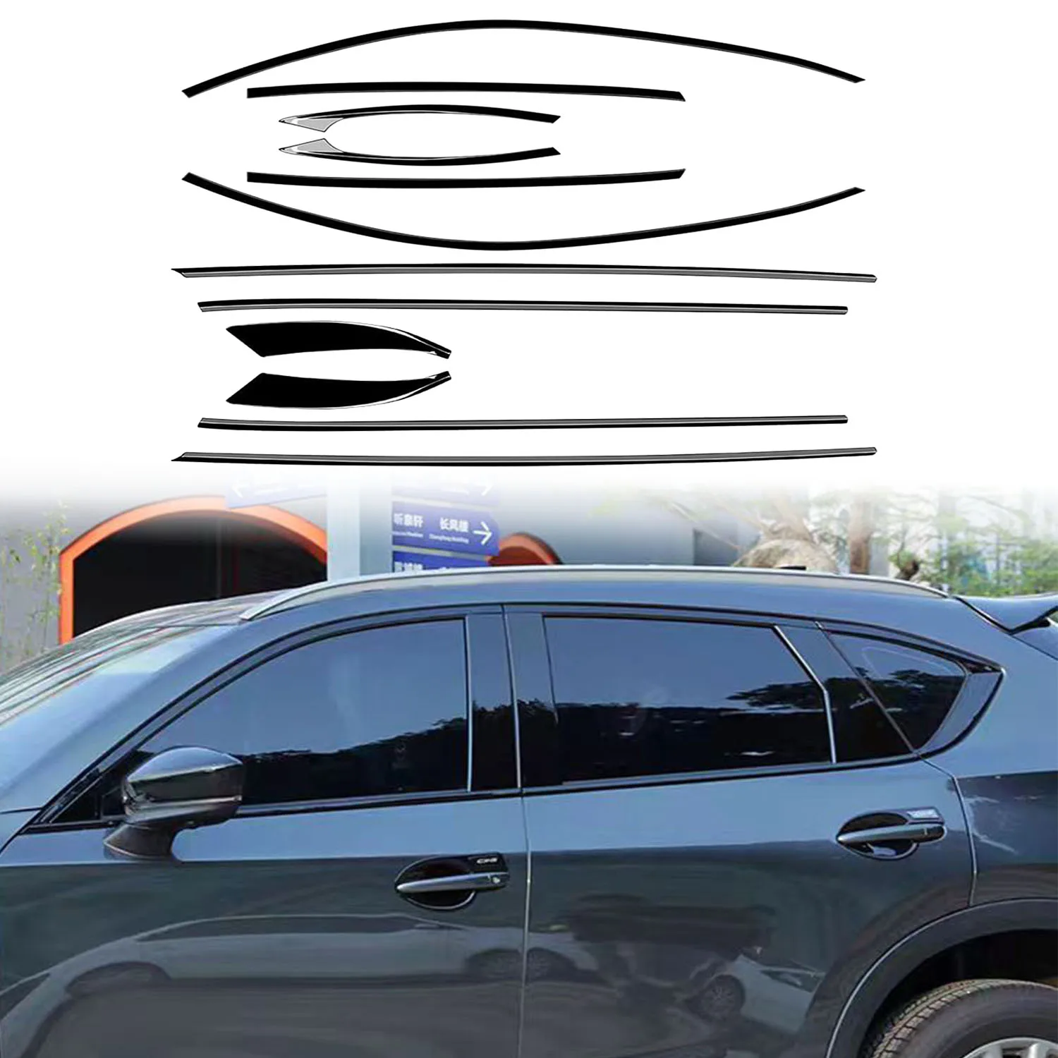 For Mazda CX-5 CX5 2018-2025 Glossy Black Exterior Window Sill Molding Strips Decor Cover Trim ABS Car Accessories 12pcs