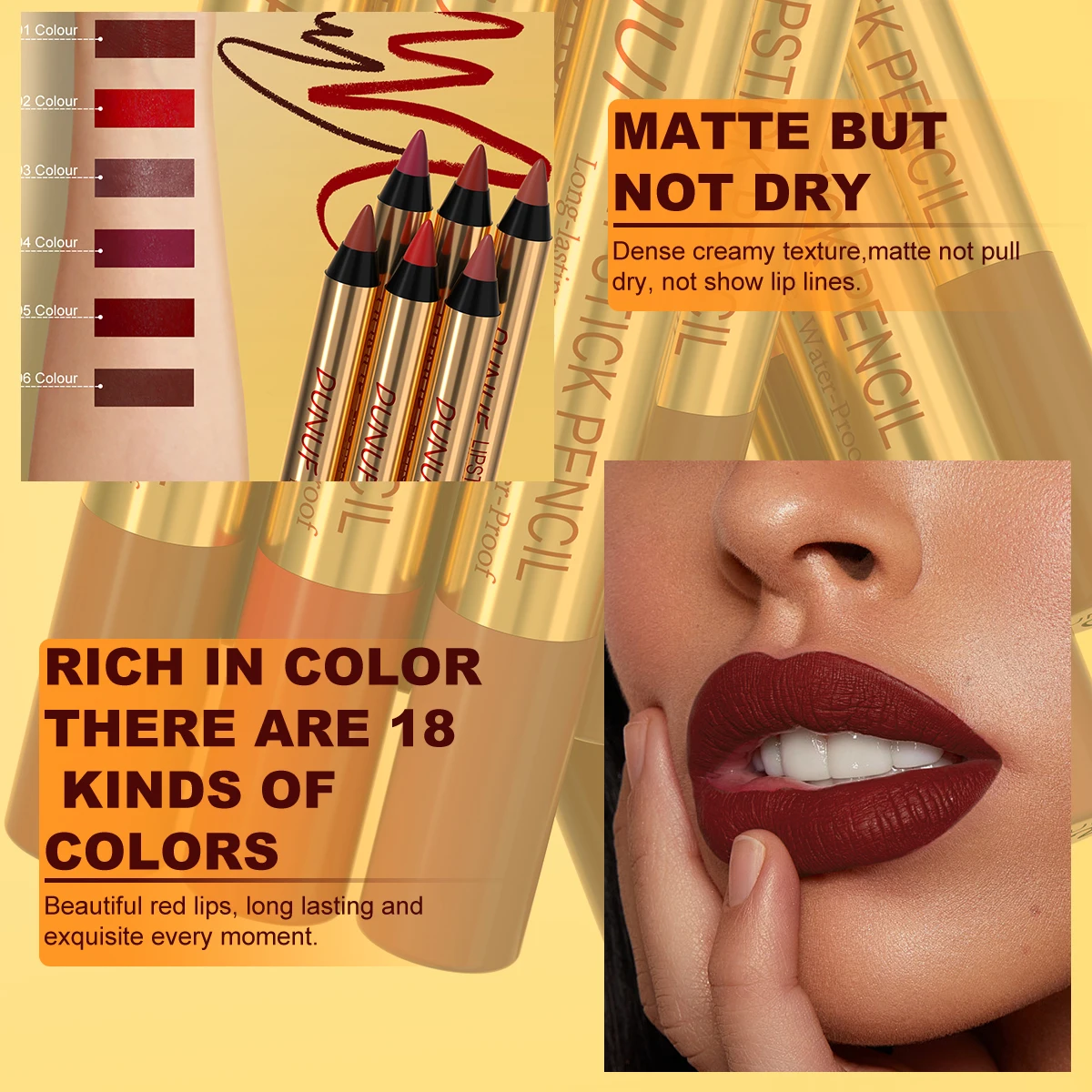 6-delige lipliner lippenstift universeel blijvend gemakkelijk te kleuren waterdicht podiumfestival make-up dagelijkse make-up