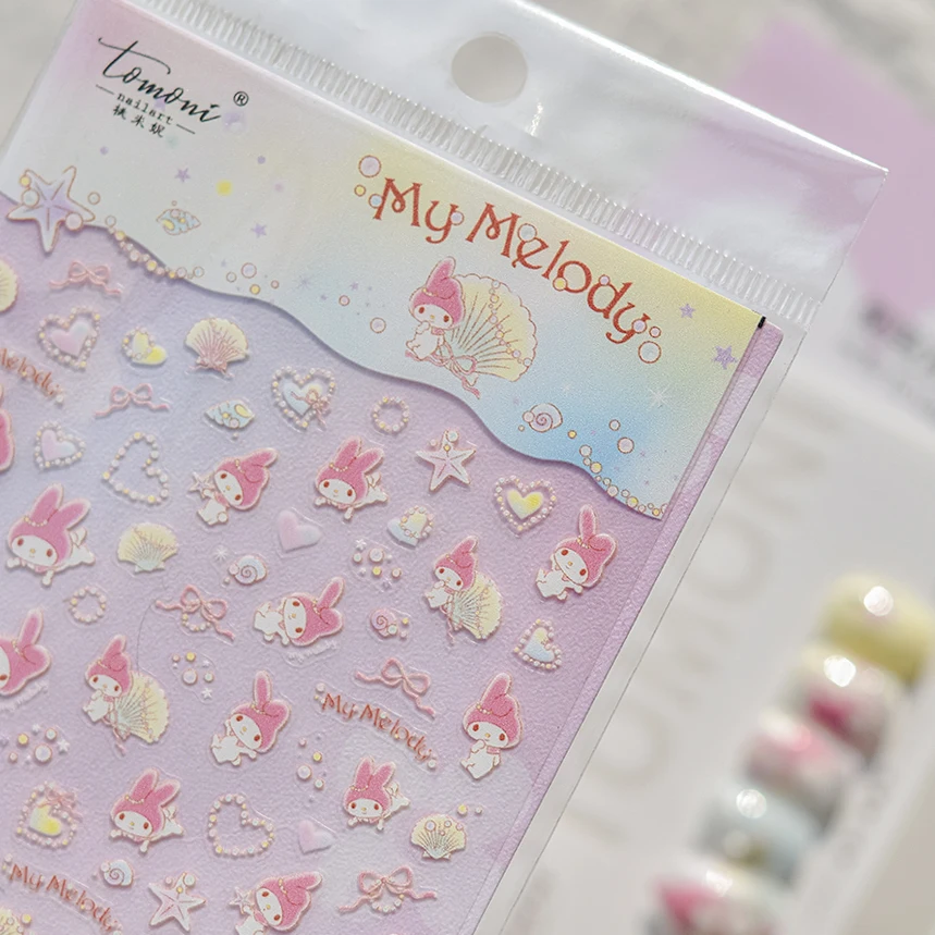 Naklejki na paznokcie 5D Authentic Sanrio Cartoon Hello Kitty Kuromi Cinnamoroll, wykwintne, luksusowe akcesoria na palce