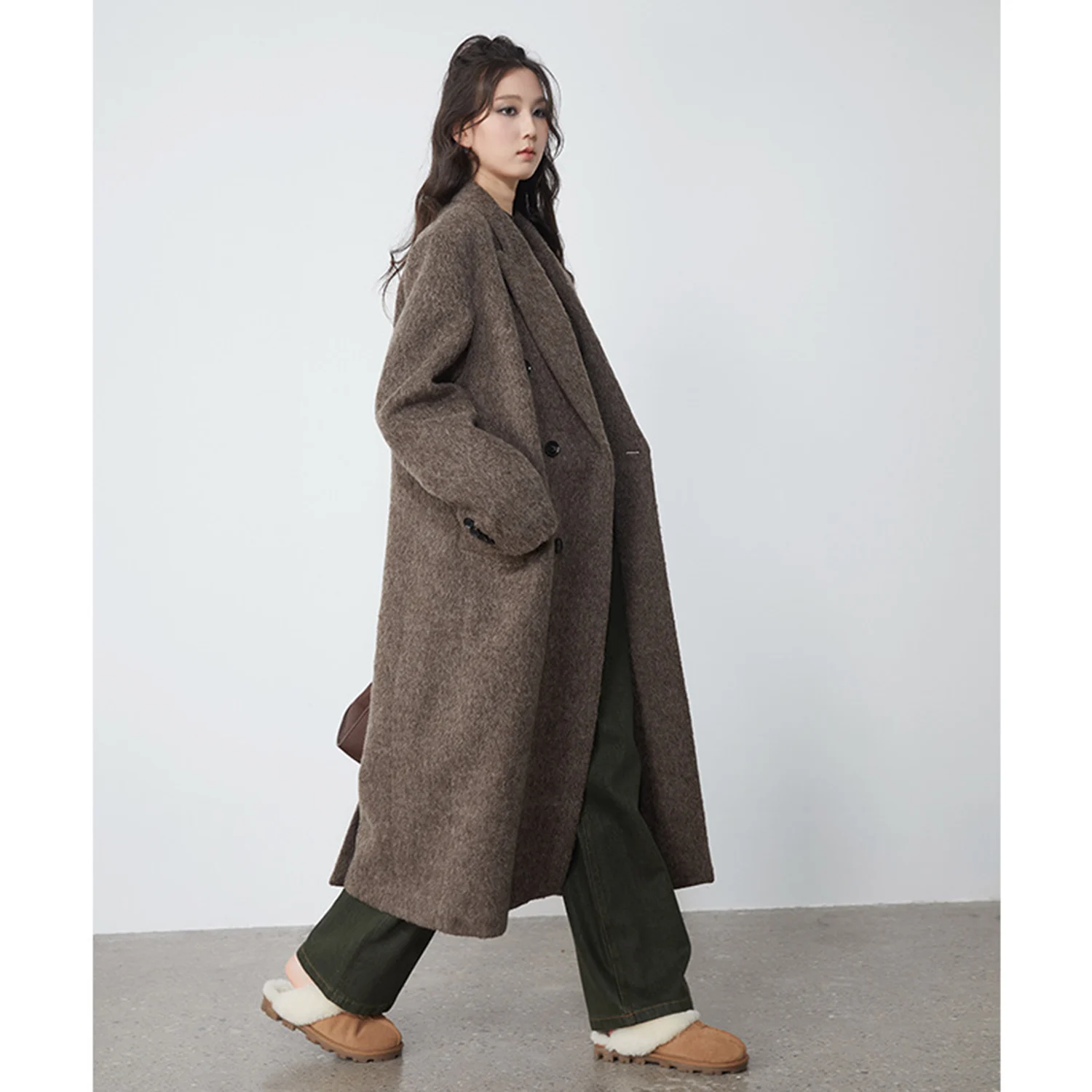 Allingentle Women's Long Blazer Luxury Woolen Jacket Double-Breasted Coat for Cocktail Party Daily Casual Outfits Customize