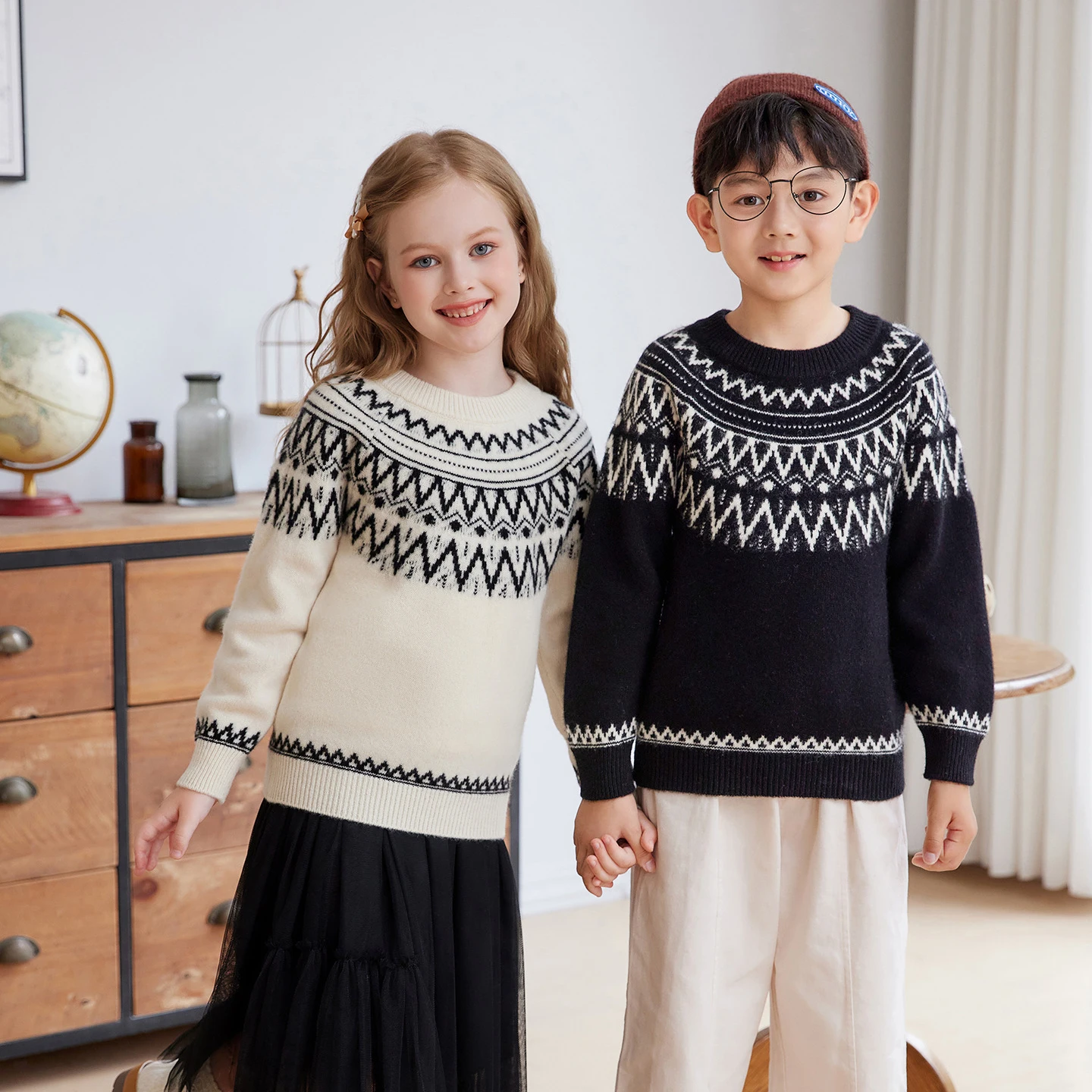 

Шерстяной свитер для мальчиков, детский жаккардовый круглый шерстяной пуловер с круглым вырезом для девочек, теплый свитер, зимний детский кашемировый свитер с длинными рукавами, топы