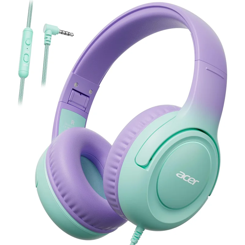 Acer HK03 Kids Bedrade hoofdtelefoon voor school 85/94dB Volumeregrenzer 3,5 mm jack Opvouwbare stereogeluid Headset voor meisjes Jongen Geschenken