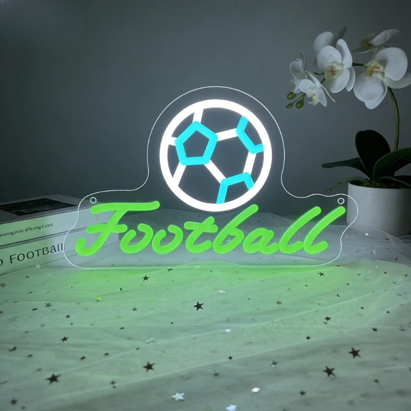 

Football LED Neon Sign for Bedroom Game Room Sports Bar Decor Soccer Fan Gift with Glow Night Light Home Wall Art Lighting