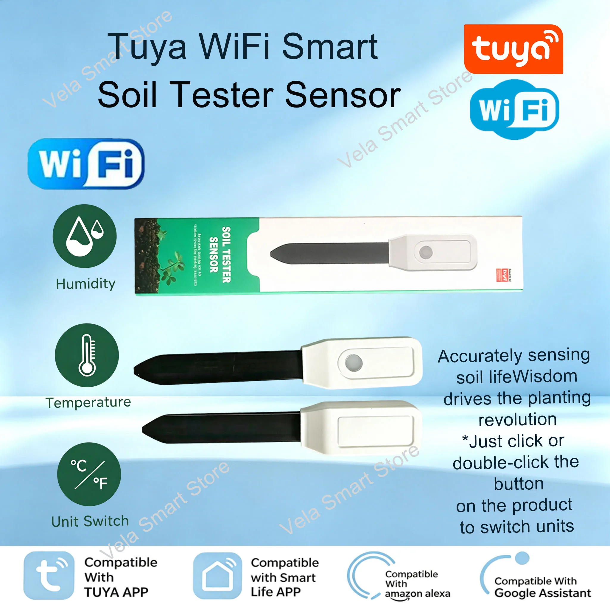 WiFi Soil Temp Humidity Tester SmartLife APP Real-time Detector Garden Smart Irrigation Plant Soil Moisture Sensor