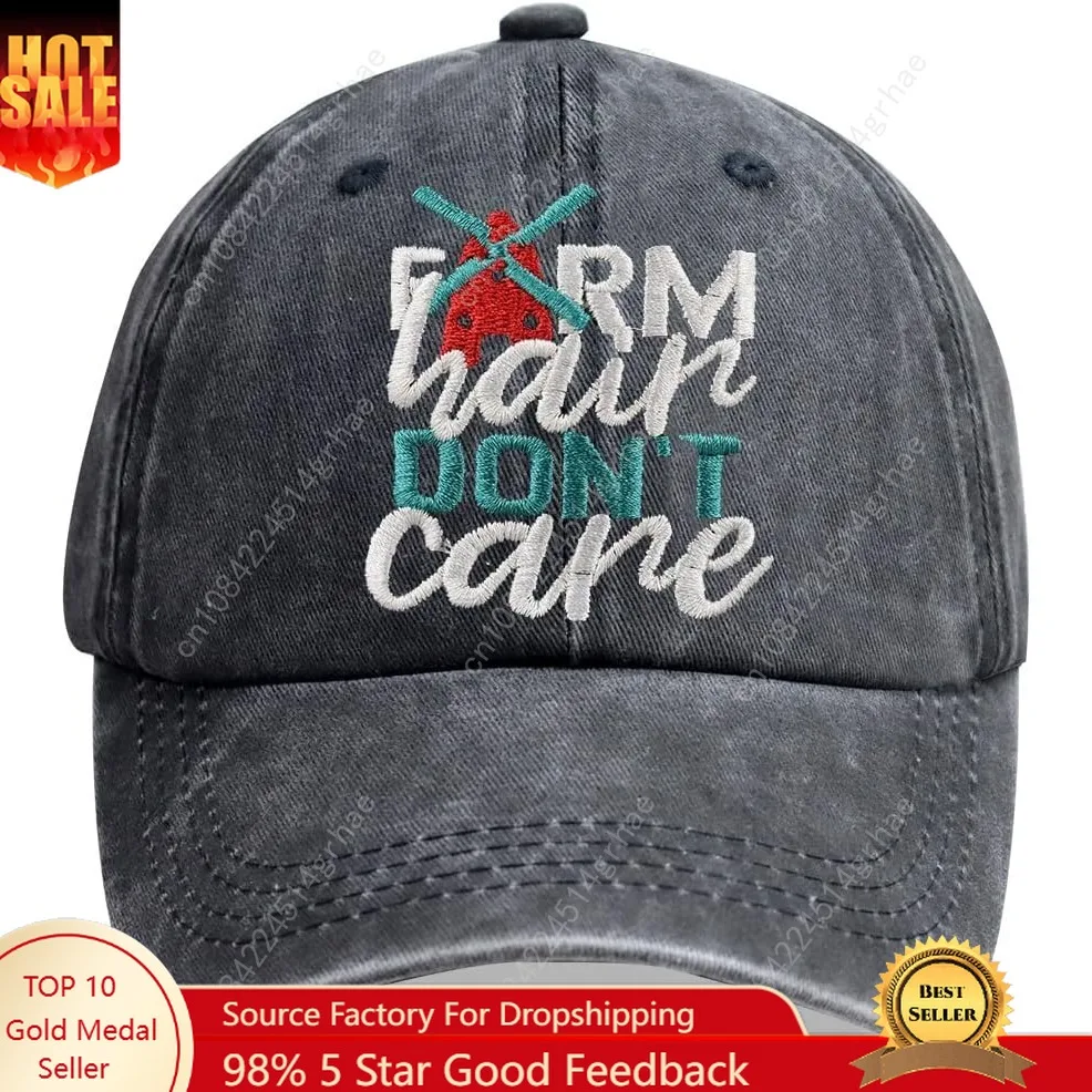 

Farm Hair Don't Care Hat, Adjustable Washed Cotton Embroidered Adjustable Farm Windmill Baseball Cap for Women Men