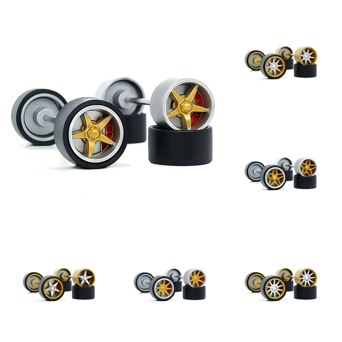 1 set 1/64 Alloy Model Car Custom Wheels 9mm Axle Version with Removable Rotating Brake Discs
