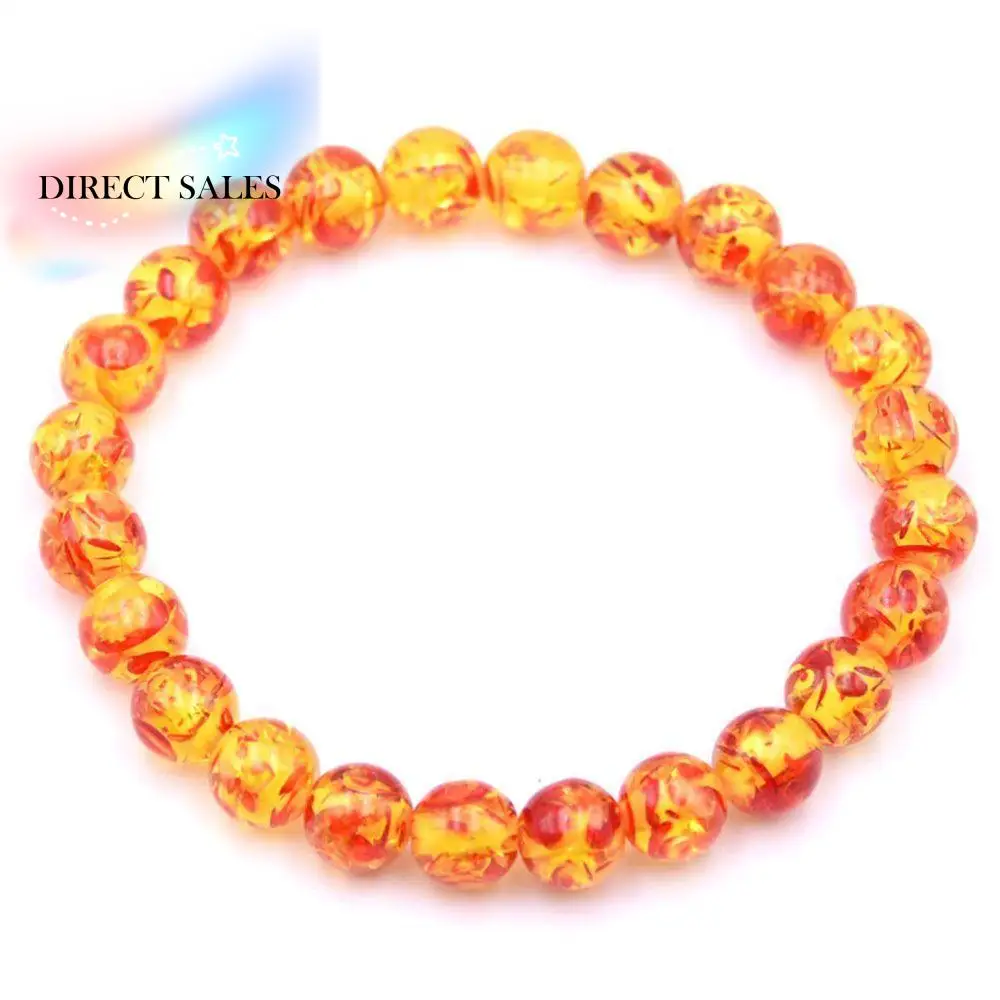 

Fashion Charm Men Stretch Bangle Natural Amber 8MM Bracelet Round Bead Elastic