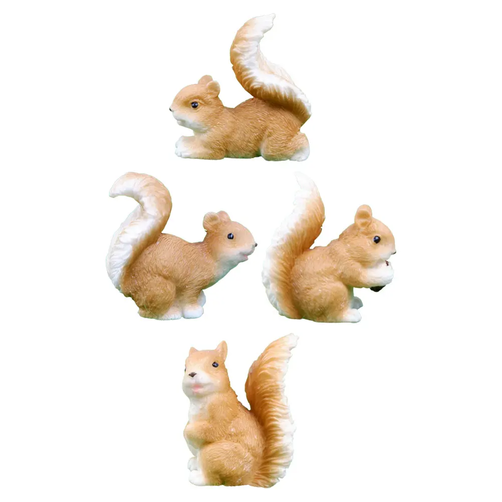 

4pcs Miniature Squirrel Figurines Resin Garden Animal Statues For Diy Cake Decor Succulent Pots Indoor Outdoor Landscape