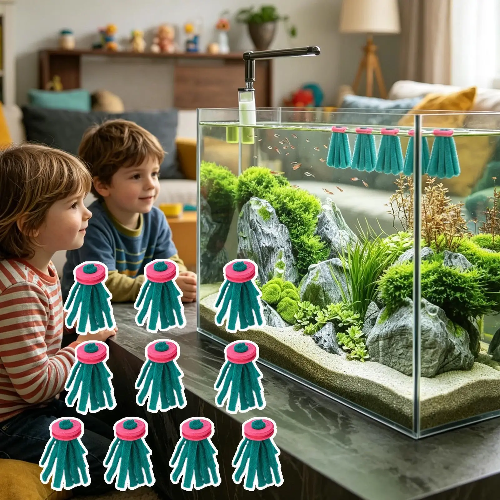 10 Stück Aquarium-Legenetz, dekorativer schwimmender Eiersammler, Grasversteck für Betta-Frauen zum Ausruhen, Füttern und Schutz – Detail 4