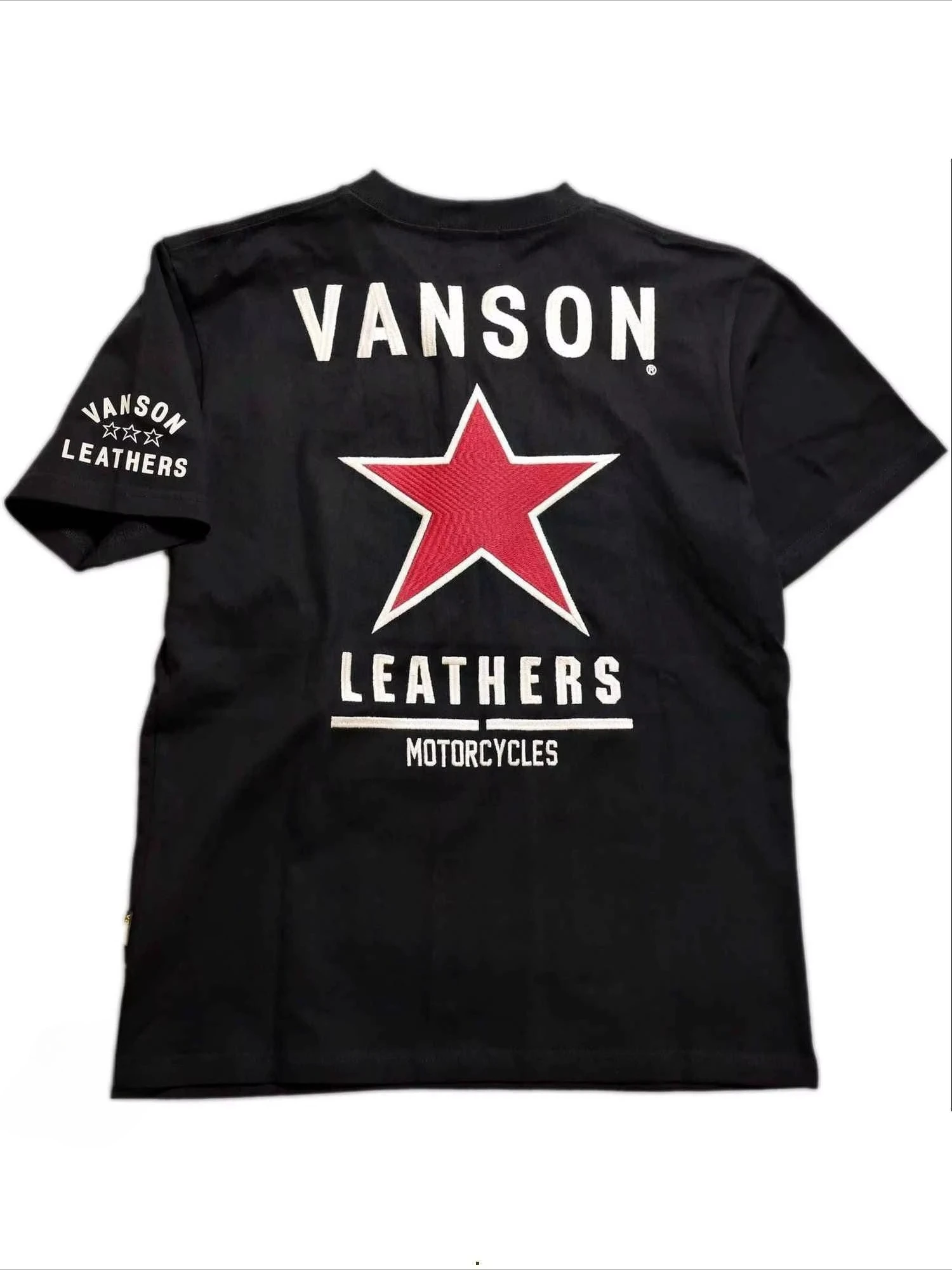Men's Black Cotton T-shirt, Red Star and 