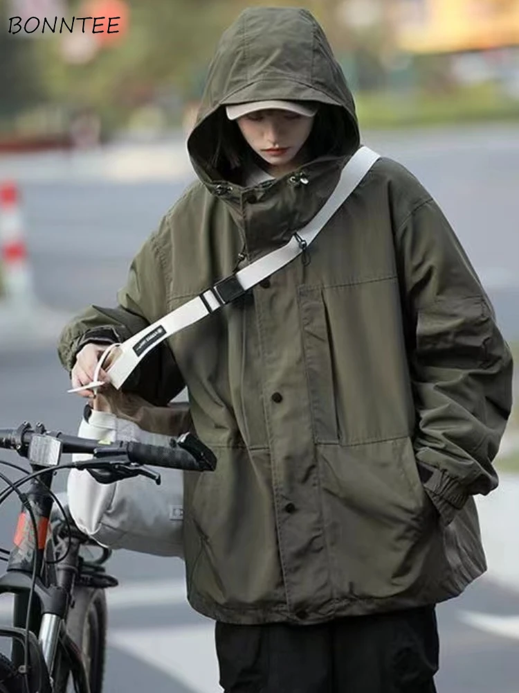 

Hooded Jackets Women Loose Solid Couples Techwear Cleanfit Autumn Winter Coat Korean Fashion Streetwear Windbreaker Outwear