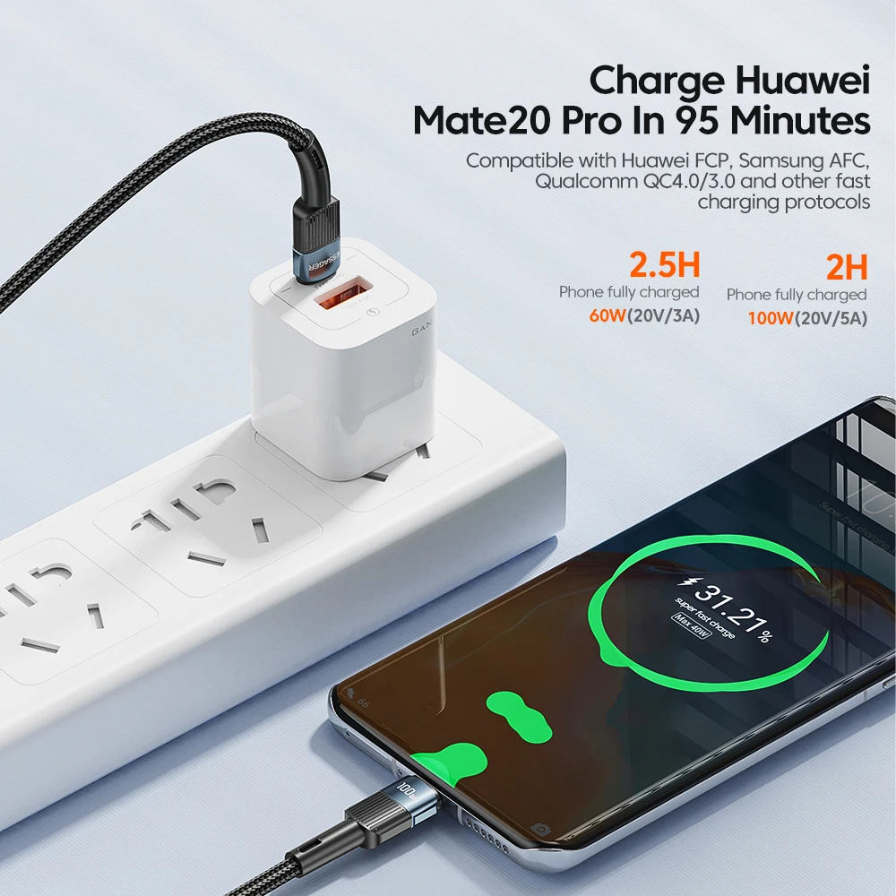 Essager 100W USB 유형 C USB C 케이블 USB-C PD 충전기 Macbook 용 와이어 코드 삼성 Xiaomi 타입 C USBC 케이블 3M