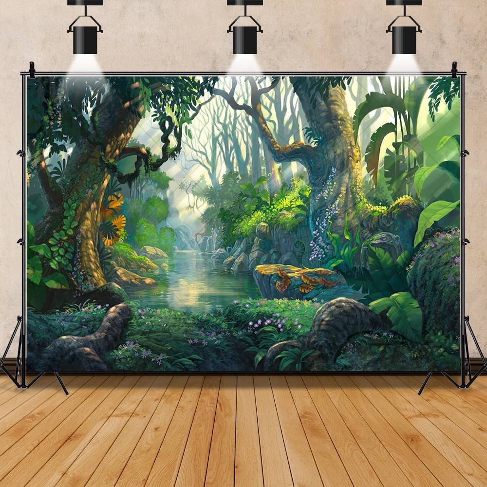 Cartoon Magic Forest Backdrops Custom Fantasy Trees House kids Birthday Photography Poster Studio Wall Decoration Background