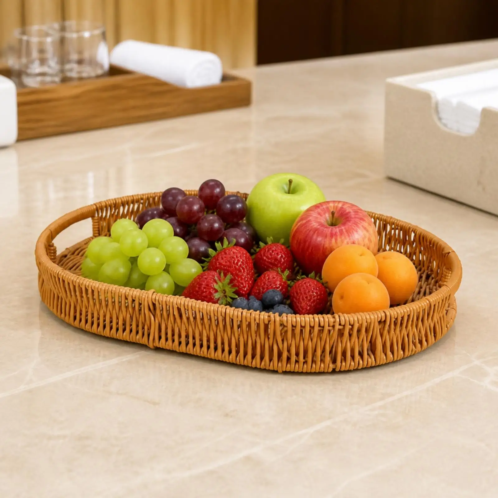 Decorative Round Snack Tray with Handles for Serving Sweets at Dinner Table