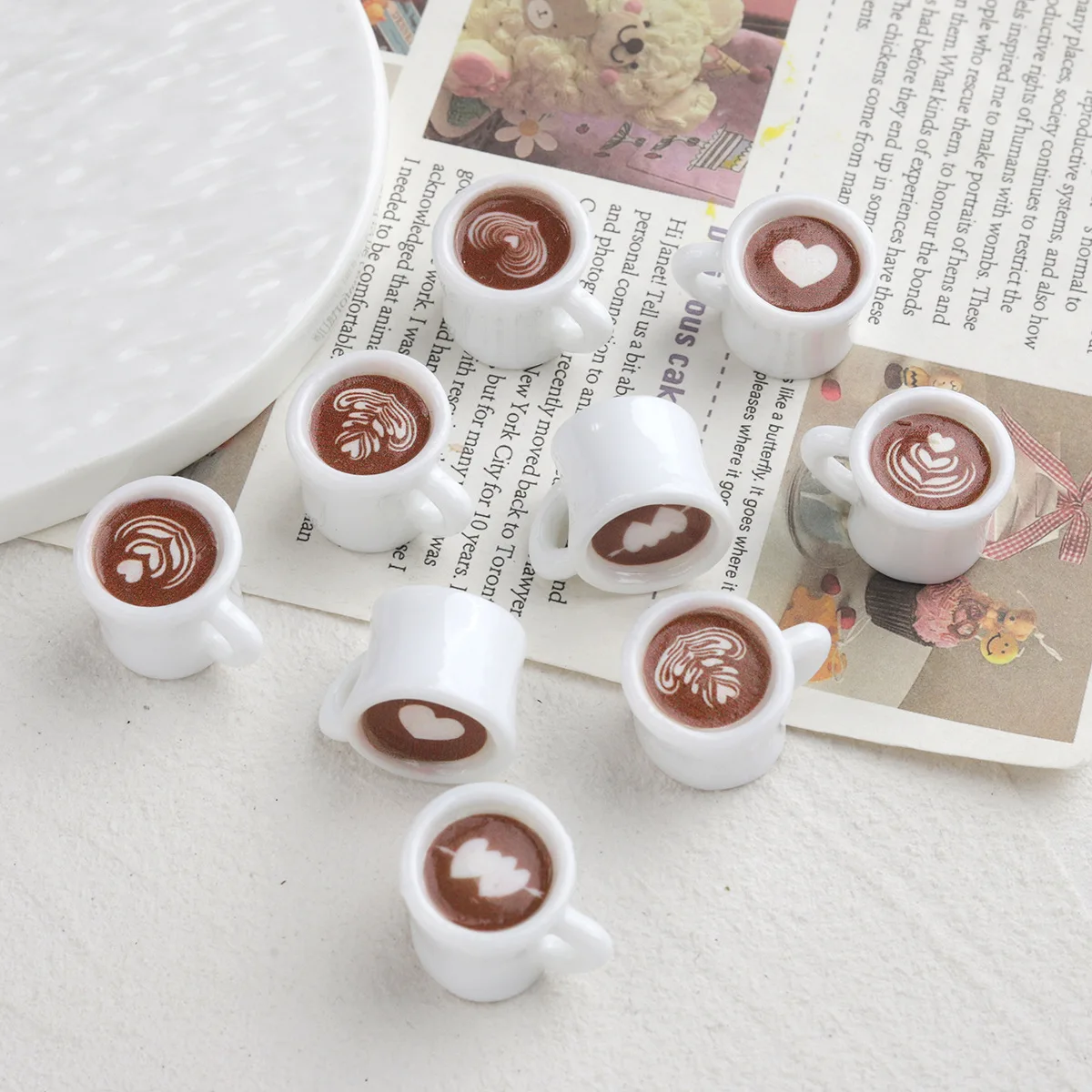 SW06 10 piezas Nuevos Dijes Retro de Resina con Forma de Taza de Café Latte Art para Collares, Llaveros, Casas de Muñecas, Adornos DIY y Material de Tendencia para Joyería