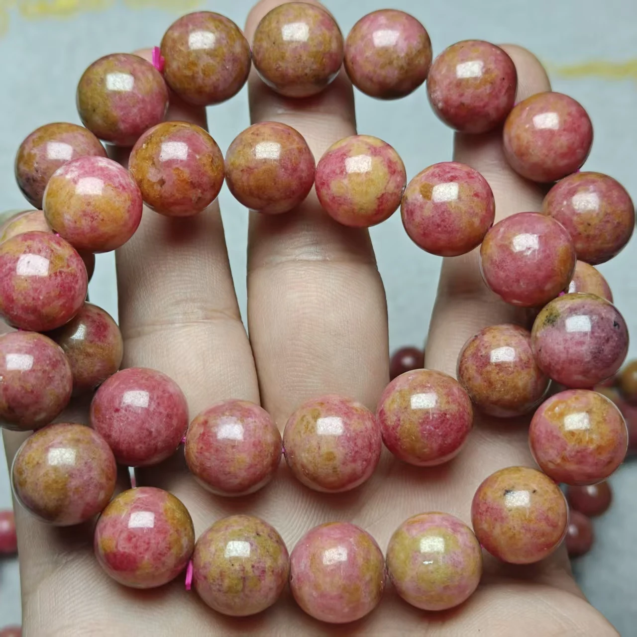 Natürliche AAA Gold Rosa Rote Rhodonit Glatte Runde Lose Perlen für Schmuckherstellung Design Armband Elastisches Seil Handgemachter Schmuck – Detail 3