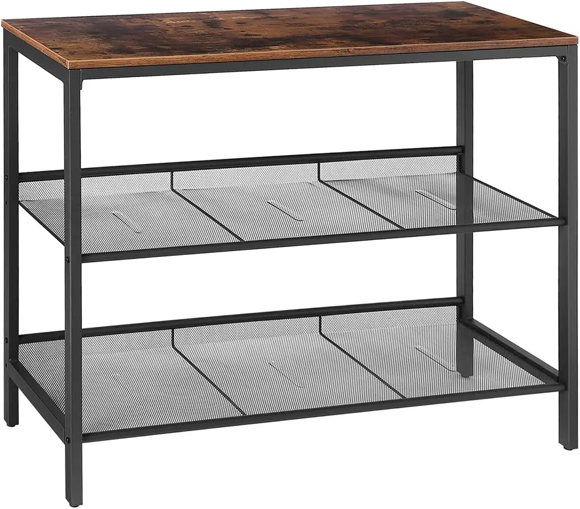 

Industrial Console Table with Adjustable Mesh Shelves, Easy Assembly for Living Room or Entryway