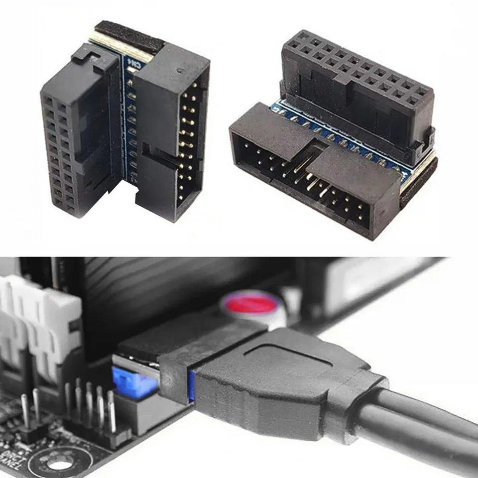 Connettore Angolato 90° USB 3.0 19 Pin – Maschio A Femmina Per Scheda Madre – 5 Pezzi, Altezza 14 Mm, Fino A 5 Gbps – Per Schede Video Lunghe