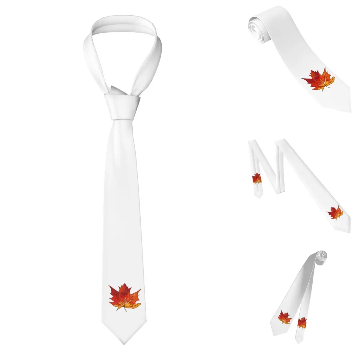 Maple Leaf Autumn Necktie for Men Silk Polyester Slim Neck Ties Party Accessories Tie Casual Gravatas