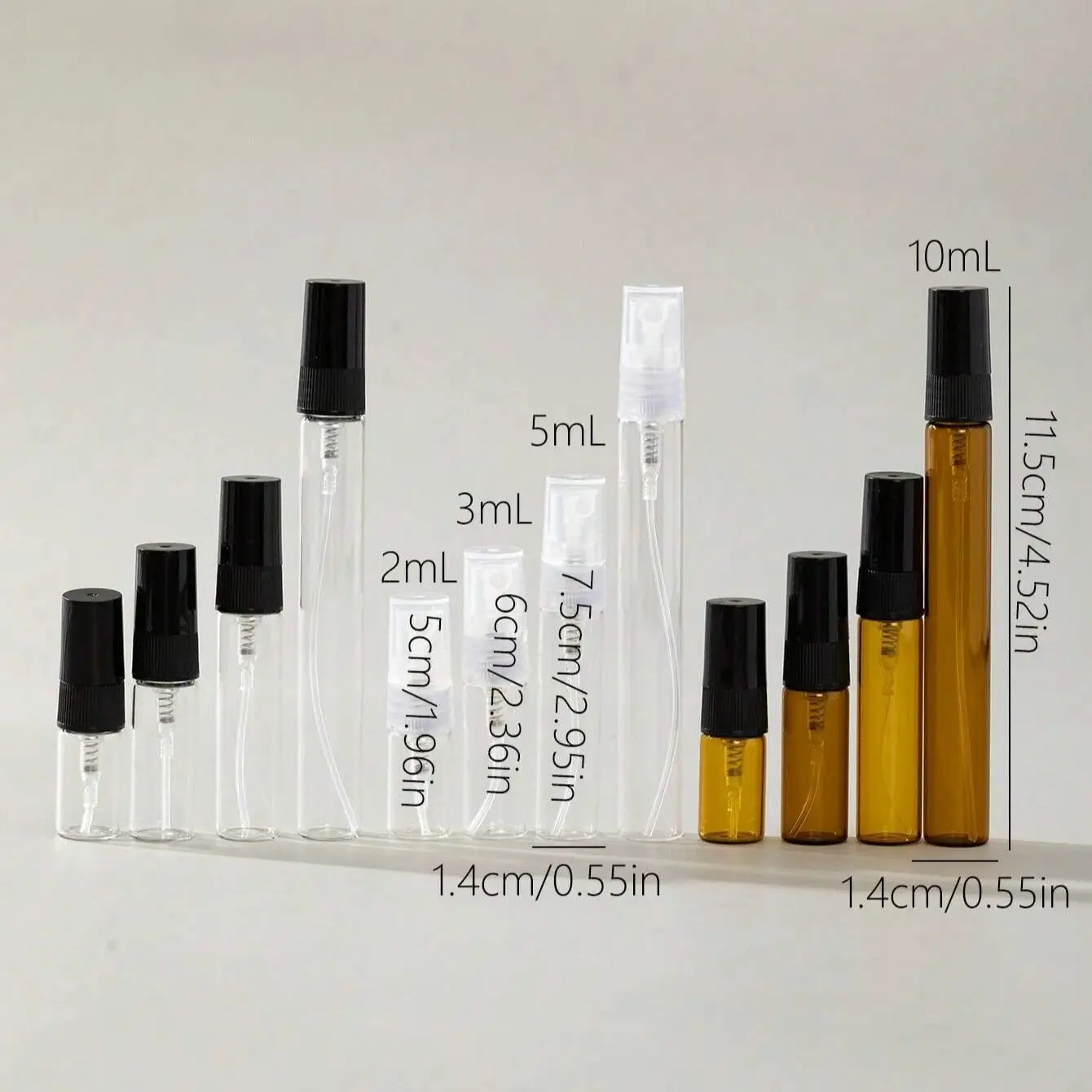 Botella pulverizadora de perfume portátil, 5 piezas + 4 accesorios con 5 botellas pulverizadoras, 2 embudos, 2 dispensadores, 3ml/5ml/10ml