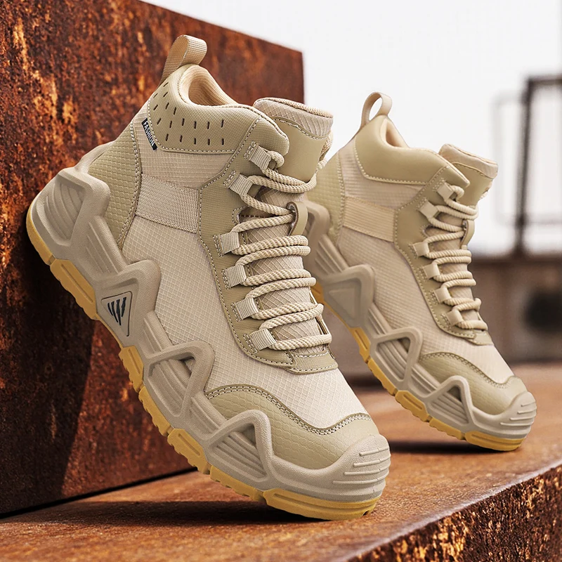 Men Outdoor Hiking Shoes Tactical Boots with Straps for Combat Training Waterproof Straps Breathable Multifunctional Motorcycle