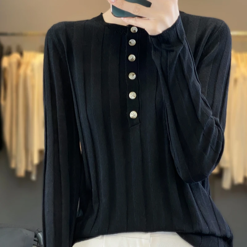 2024 New Spring and Autumn O-Neck Cashmere Sweater Women Long Sleeve Top Knit Pullover Solid Color Base