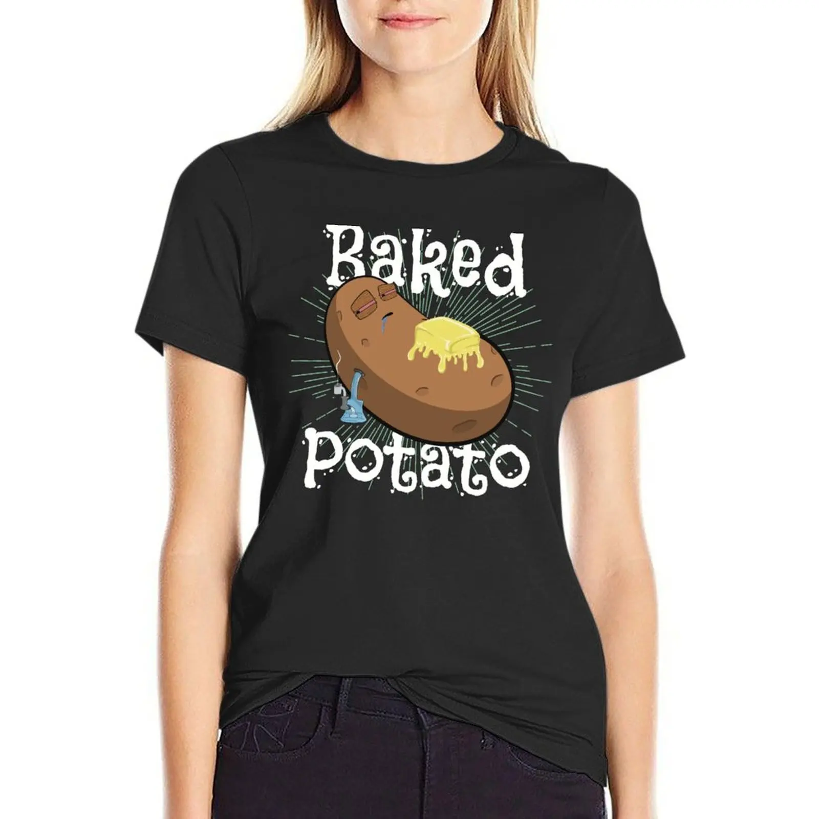 

Stoned baked potato cartoon-baked potato T-Shirt lady clothes summer clothes ariat shirts for Women