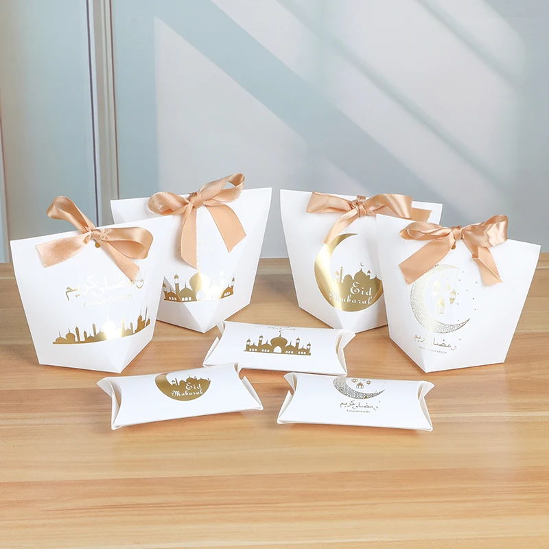 

5Pcs Eid Mubarak Gift Box Ramadan Kareem Candy Chocolate Packaging Paper Boxes 2025 Muslim Islamic Festival Party Decoration