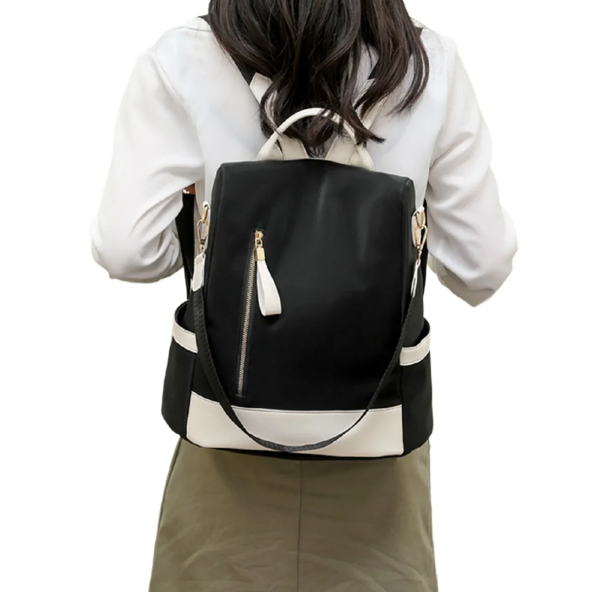 Fashion Trend Double Patchwork Color Women's Shoulder Bag Large Capacity Commuter Casual Girls Backpacks