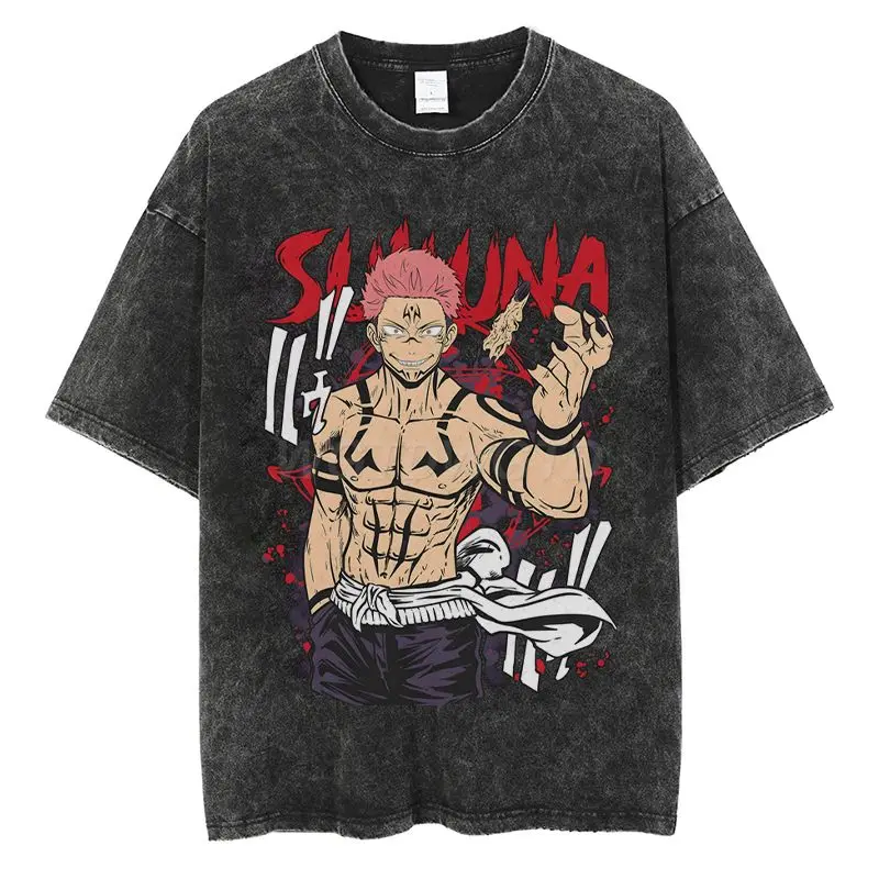 

Japanese Animation Series Peripheral Two-dimensional Pain Clothes Pure Cotton T-shirt Trendy Short Sleeve Retro Washing