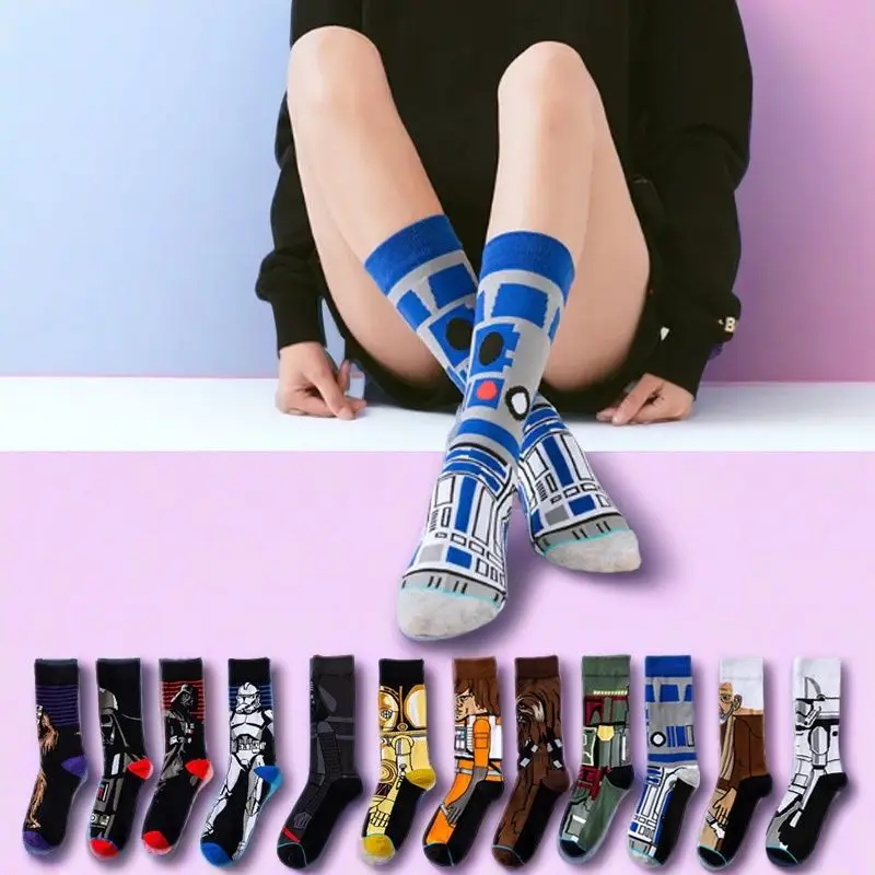 1 pair Autumn Winter Anime Socks Movie Women socks Master Yoda R2-D2 Cosplay Socks Wookiee Jedi Knight Novelty Men's Socks 37-45