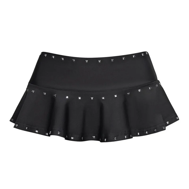 Sub-culture Dark Gothic Street Square Rivet Decorative Mini-skirt Y2K Harajuku Ruffled Hem Low Waist Ladies Fashion Mini-skirt