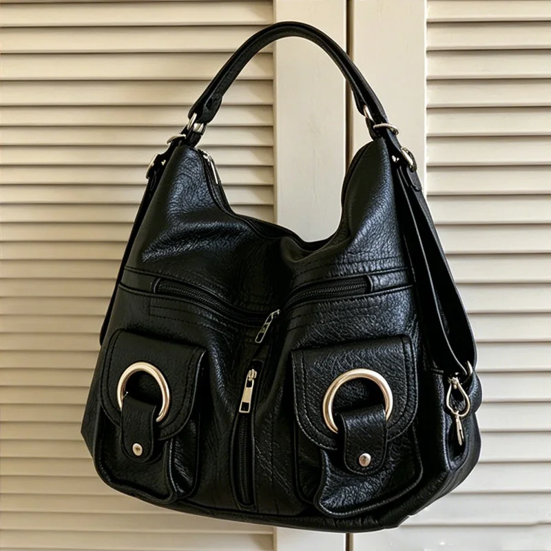 Alirattan New Vintage Soft Leather Shoulder Bag for Women, Waterproof Wear‑resistant Ladies Bag Multifunctional Square Tote Bag