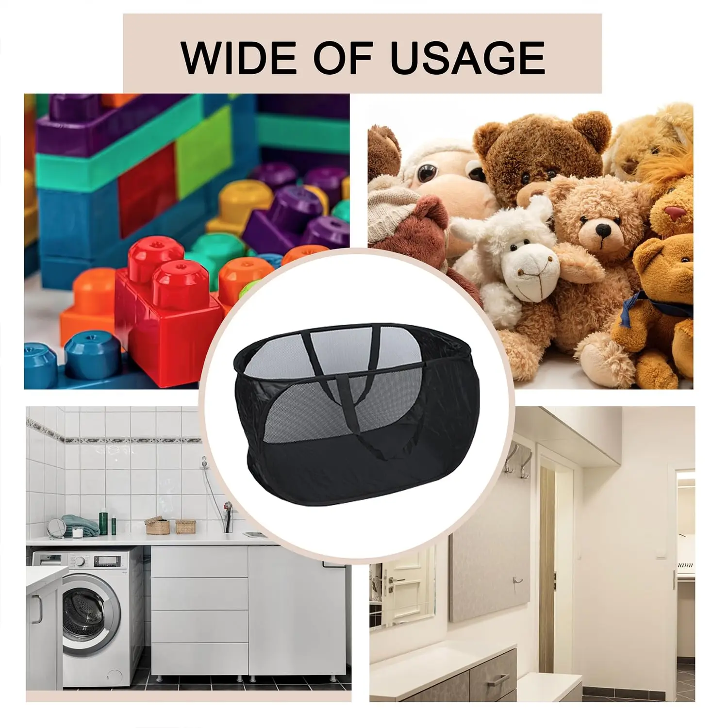 2 قطعة سلة غسيل شبكية منبثقة، سلة غسيل بمقبض متين، قابلة للطي وقذرة، للسفر، مناسبة لغسل وتخزين الغسيل