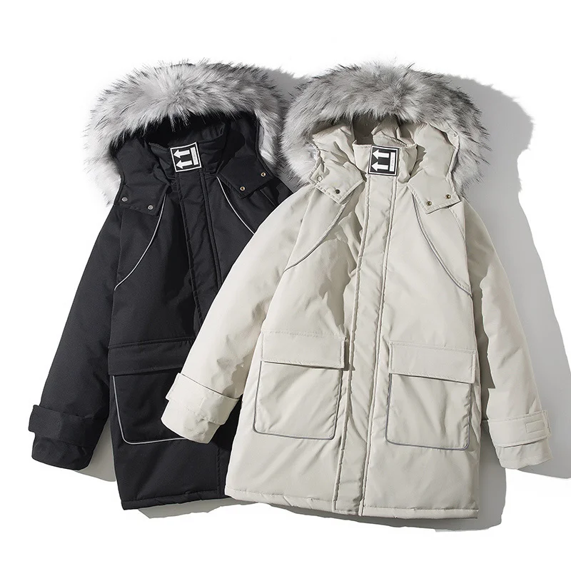 Casaco de inverno parka masculino meados de comprimento solto grande tamanho 5xl casaco com capuz grosso quente e à prova de vento cor sólida algodão