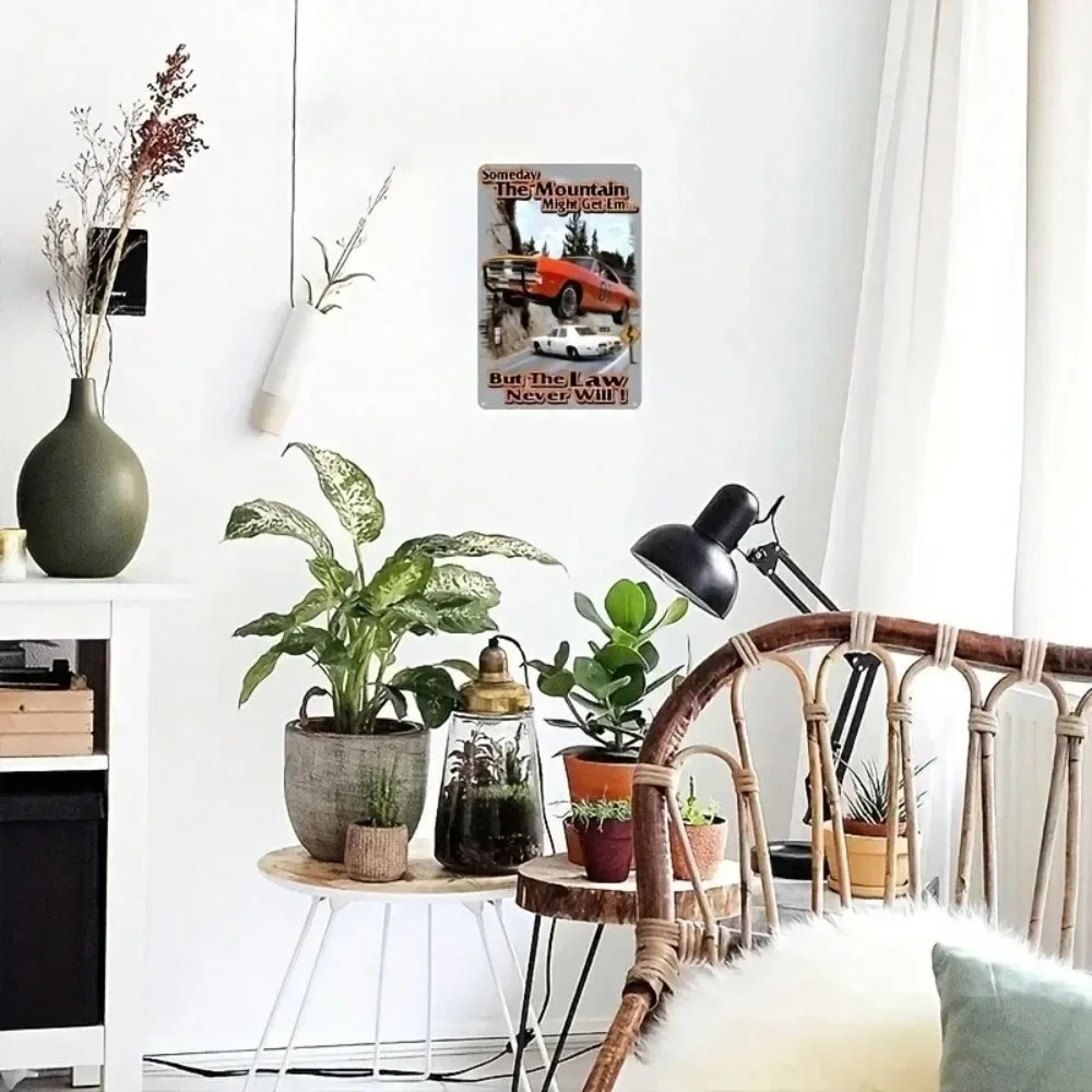 1 قطعة اللوحة الصفيح الرجعية! لوحة حديدية مقاس 8 × 12 بوصة "في يوم ما يصل إلى الجبل، ولكن لن القانون أبدًا" - لوحة فنية جدارية مضحكة #5