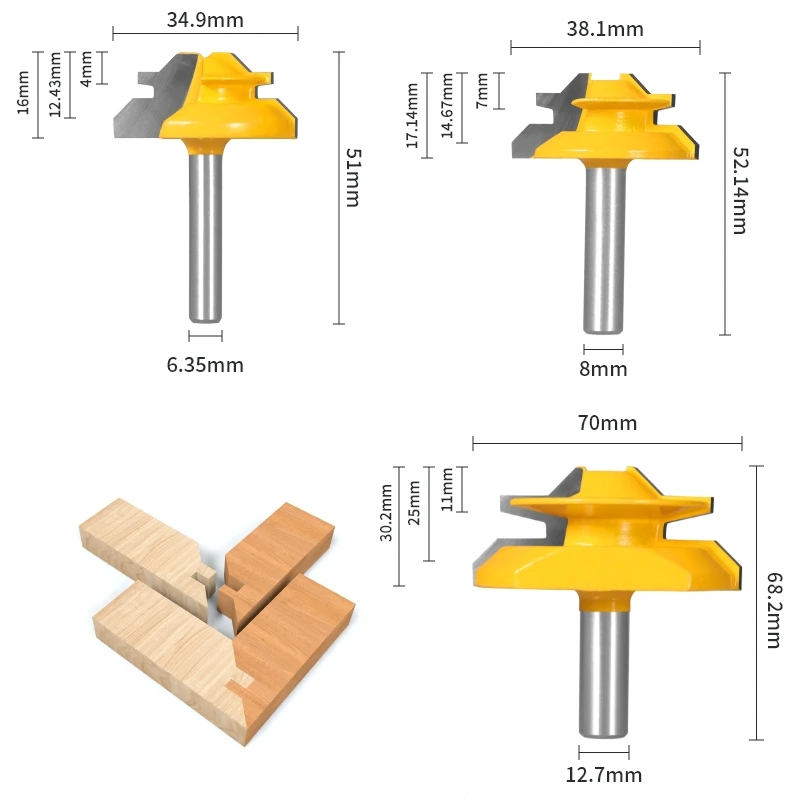 NXWIND 1PC 45° Degree  Lock Miter Router Bit  Woodworking Milling  Cutter For Wood Tools